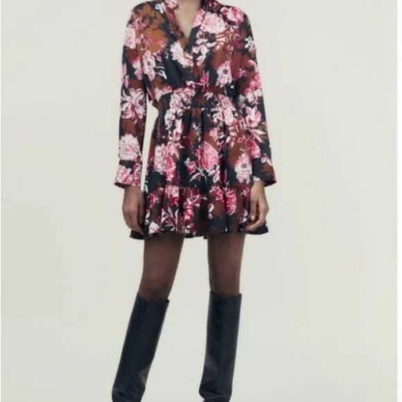 Zara Floral Printed Long Sleeve Mini Dress - Picture 7 of 7